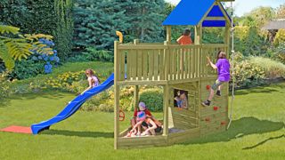 Garten, Kinder im Garten, Spielanlage „Sitting Bull“, Multi-Play-System, Spielgeräte, Spielplatz, Delta Gartenholz