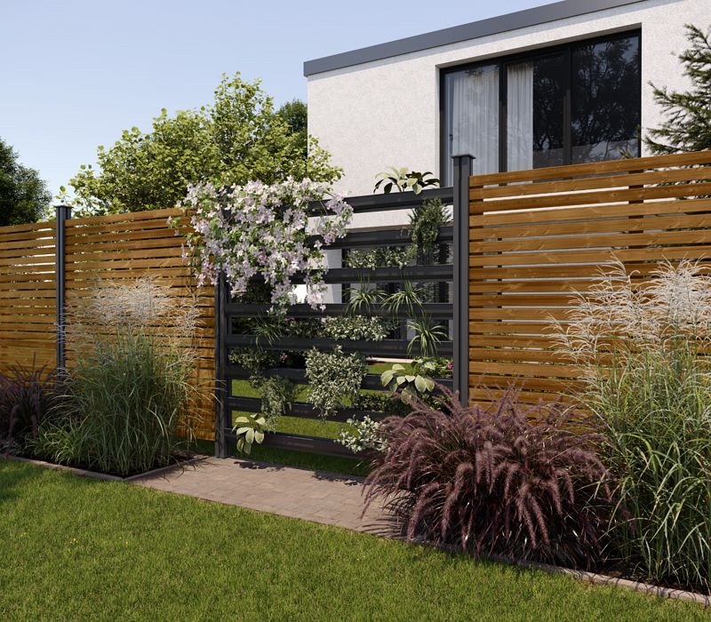 Gartenzaun mit Bepflanzungselement, Sichtschutz mit Pflanzen, Green-Fence, Osmo